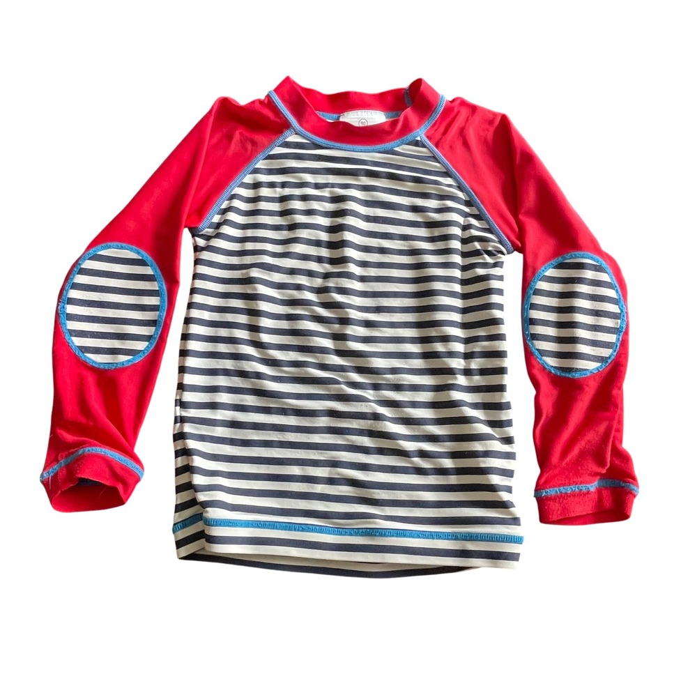 Hanna Andersson Red Sleeves Navy Stripe Kids Rashguard